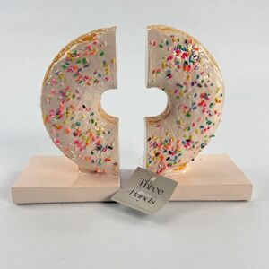 Three Hands Glazed Donut Bookends Pink Sprinkles Dessert Decor New With Tags